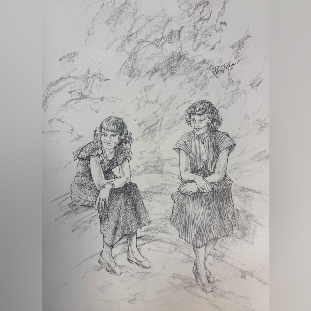 Disney’s Two Daughters Original Drawing, Disney Music Hall Study by Ron Pekar